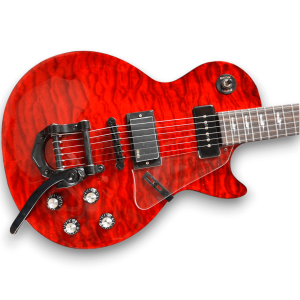 Custom Made Black Hardware LP Style Quilted Maple Top Red Trans Electric Guitar