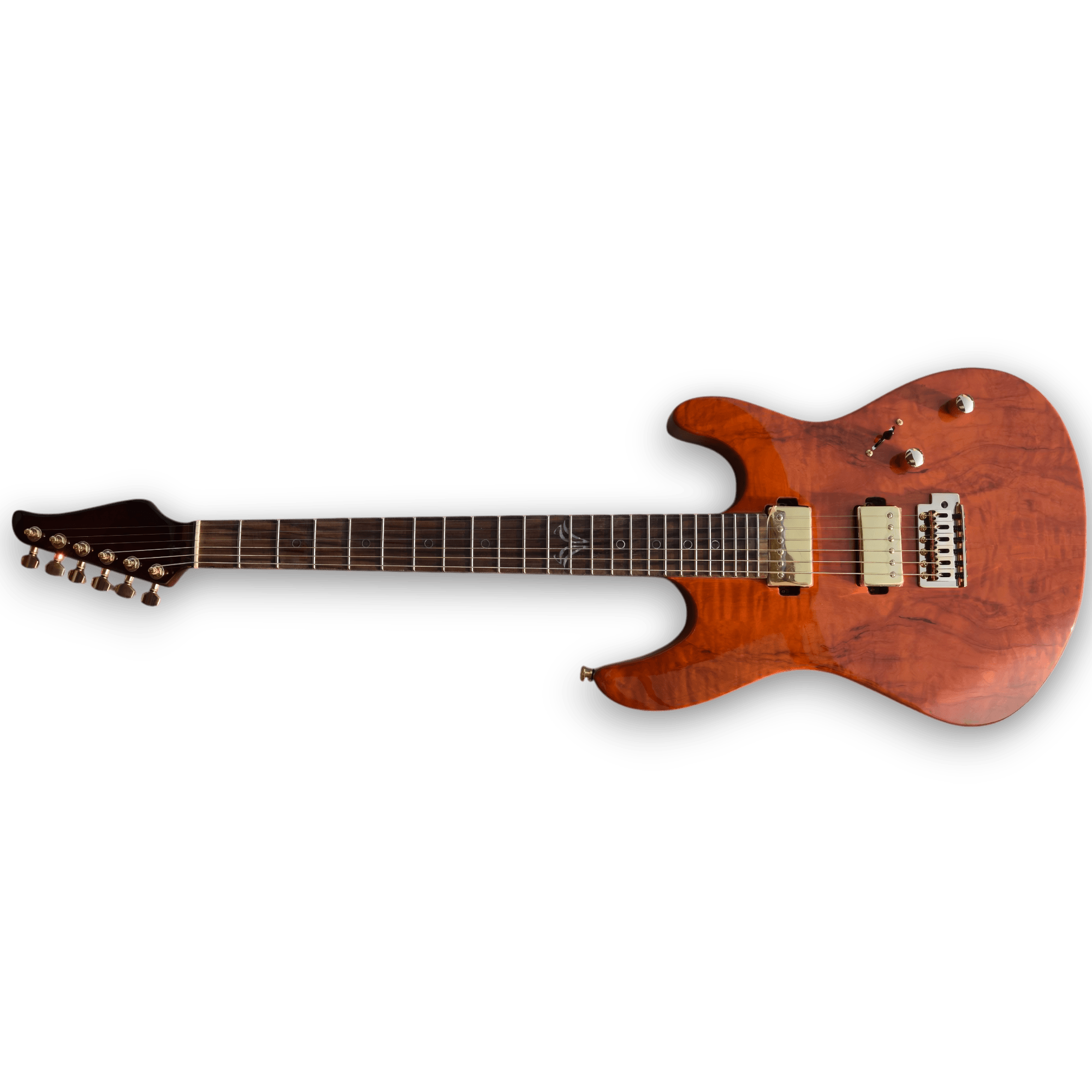 Custom Made Spalted Maple Top Black Orange Electric Guitar - Image 2
