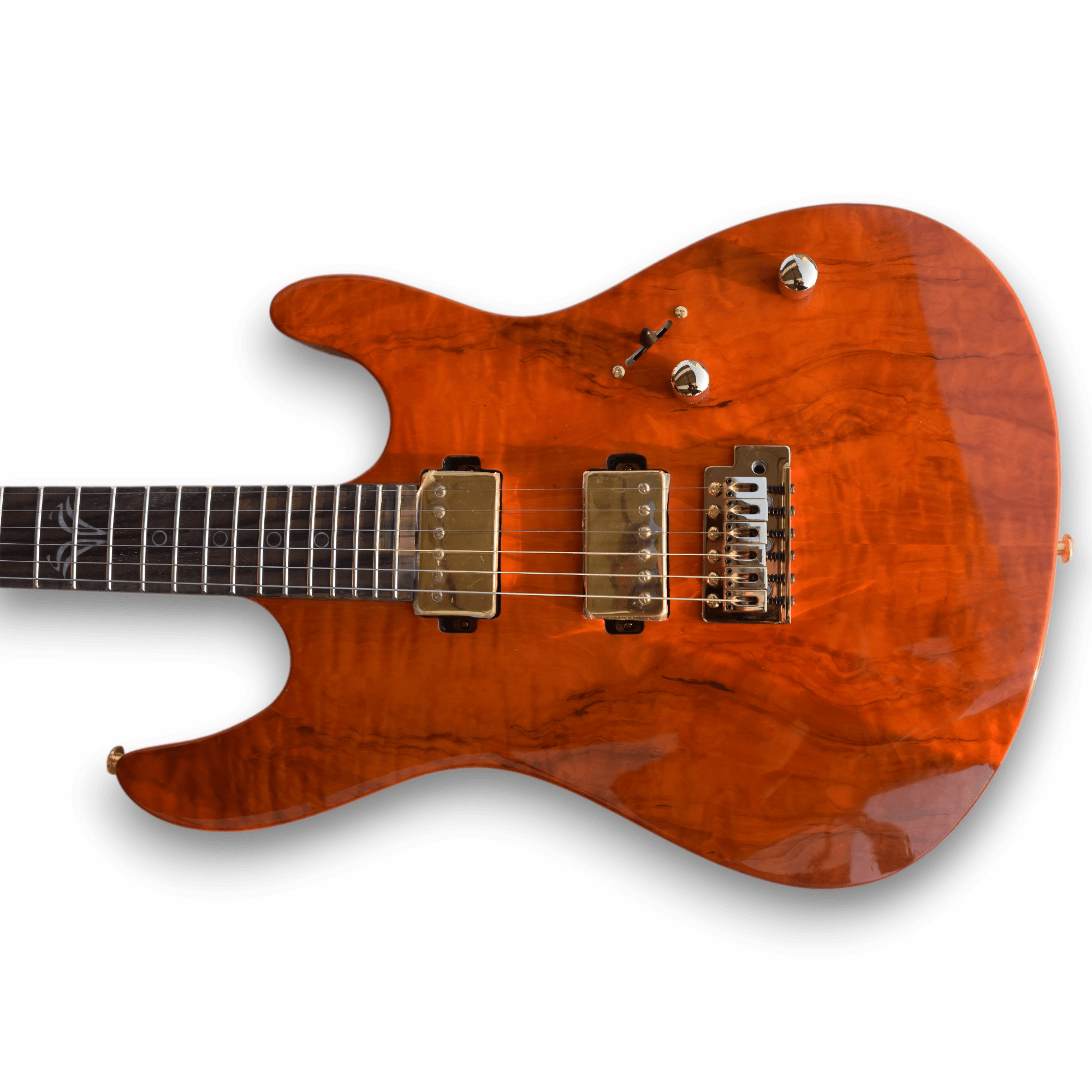 Custom Made Spalted Maple Top Black Orange Electric Guitar