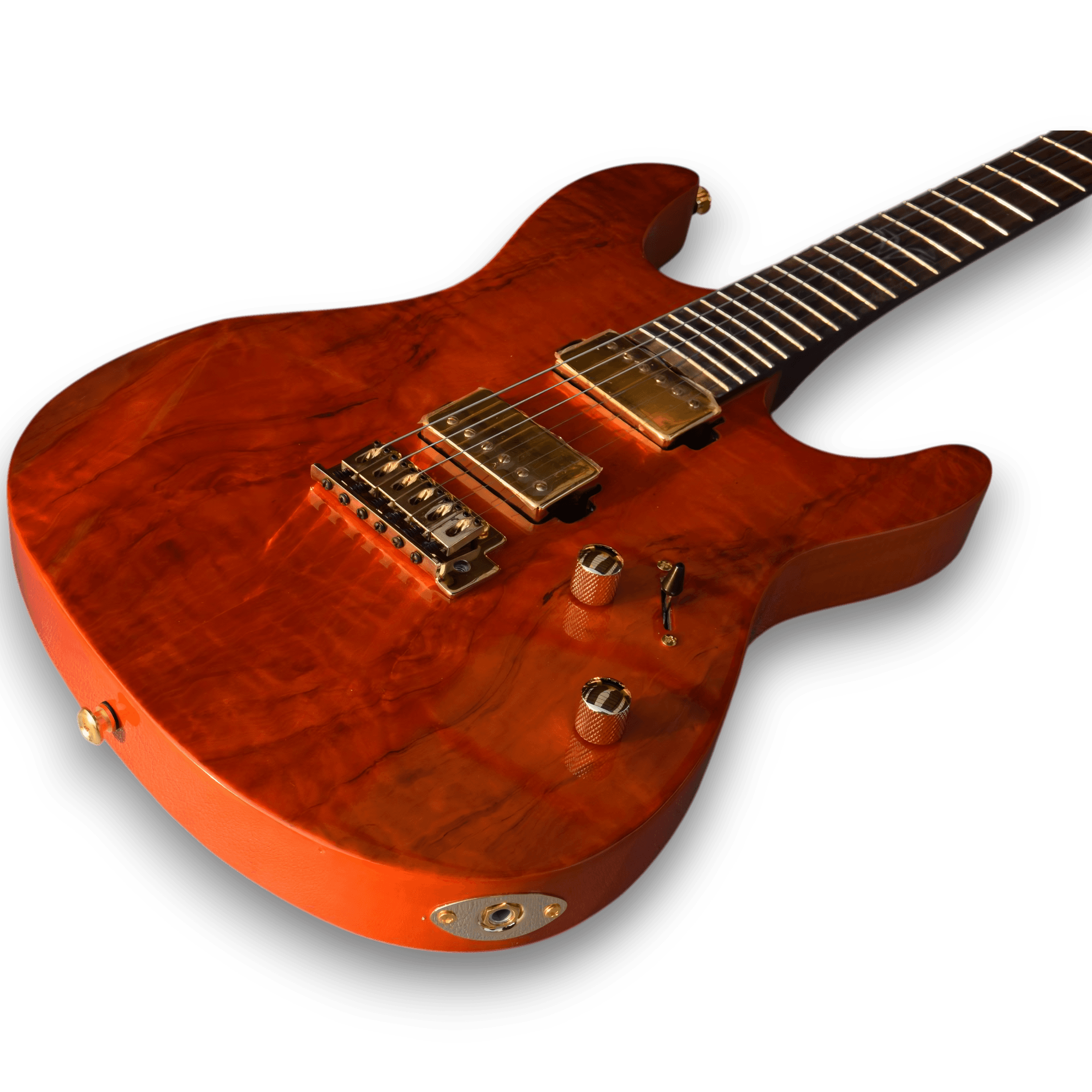 Custom Made Spalted Maple Top Black Orange Electric Guitar - Image 3