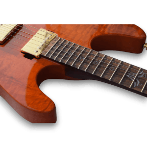 Custom Made Spalted Maple Top Black Orange Electric Guitar - Image 4