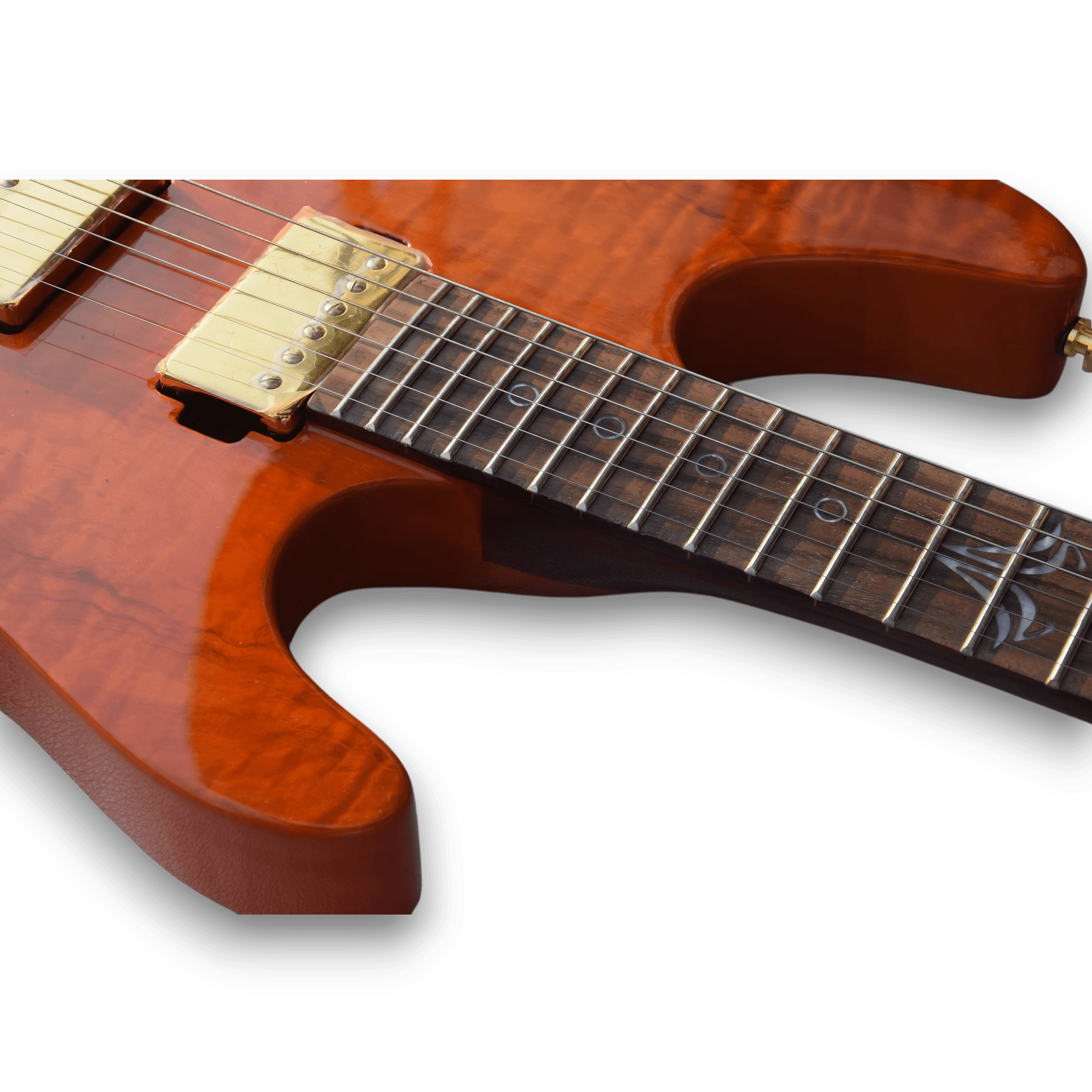 Custom Made Spalted Maple Top Black Orange Electric Guitar - Image 4