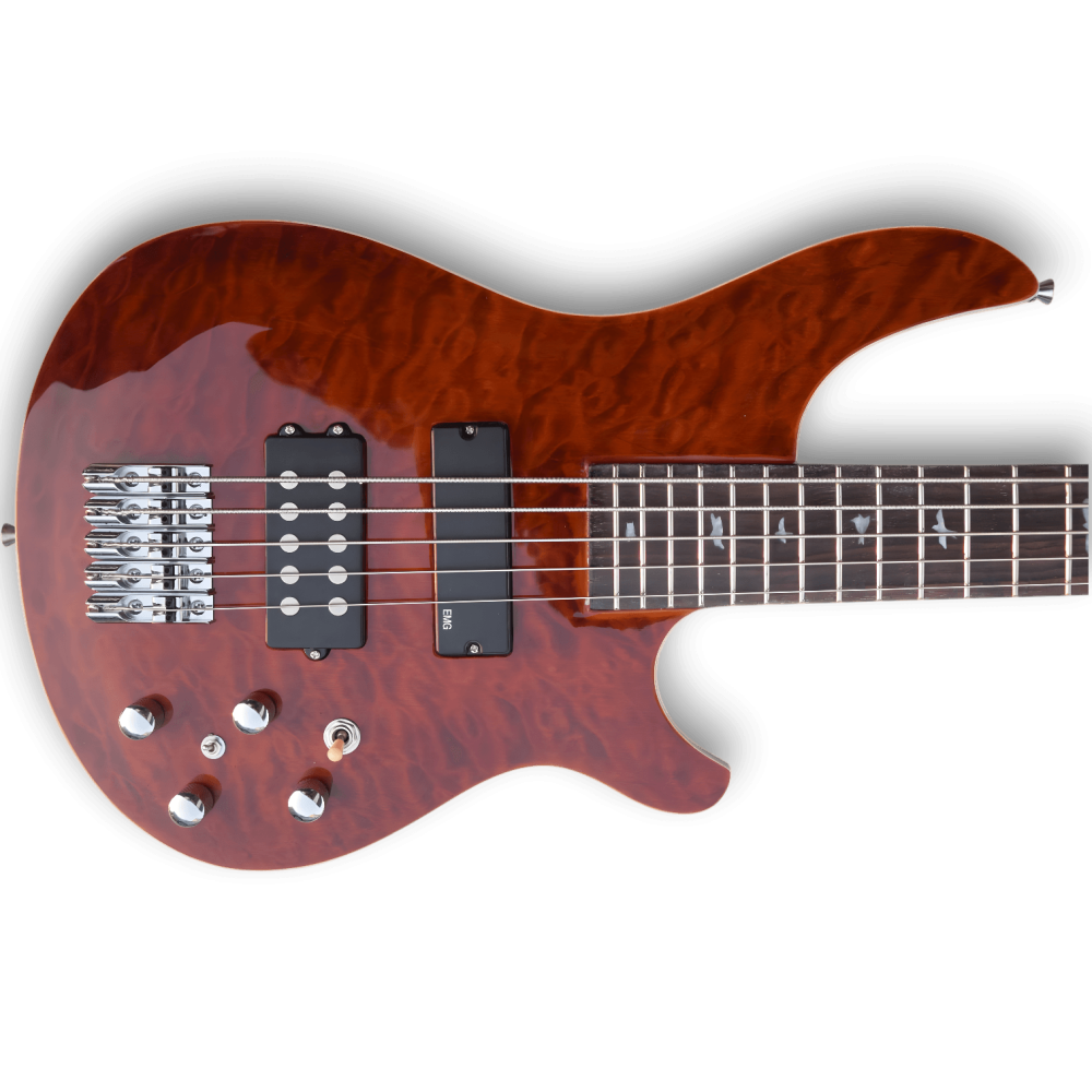 Custom Made 5 Strings Bass Quilted Maple Topwood Burgundy Color