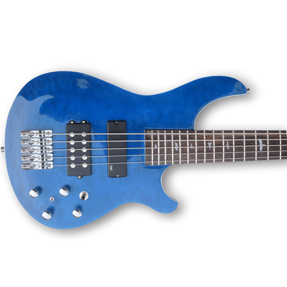 Custom Made 5 Strings Bass Quilted Maple Topwood Hight-Glossy Blue