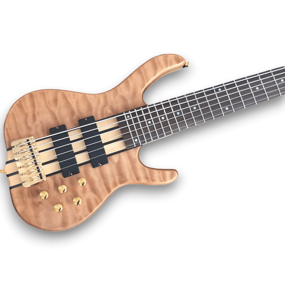 Custom Made 6 String Electric Bass Guitar Bolt on with Quilted Maple Topwood