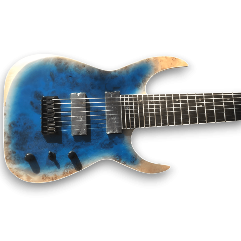 Custom Made 8 String Natural Wood Black Electric Guitar