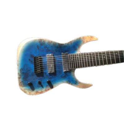 Custom Made 8 String Natural Wood Black Electric Guitar