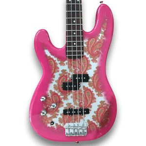 Custom Made Pink Paisley Precision Style Left Handed 4 Strings Electric Bass