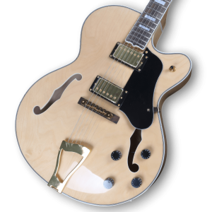 Custom Made Maple Wood Natural Finish L-5 Style Hollowbody Electric Guitar