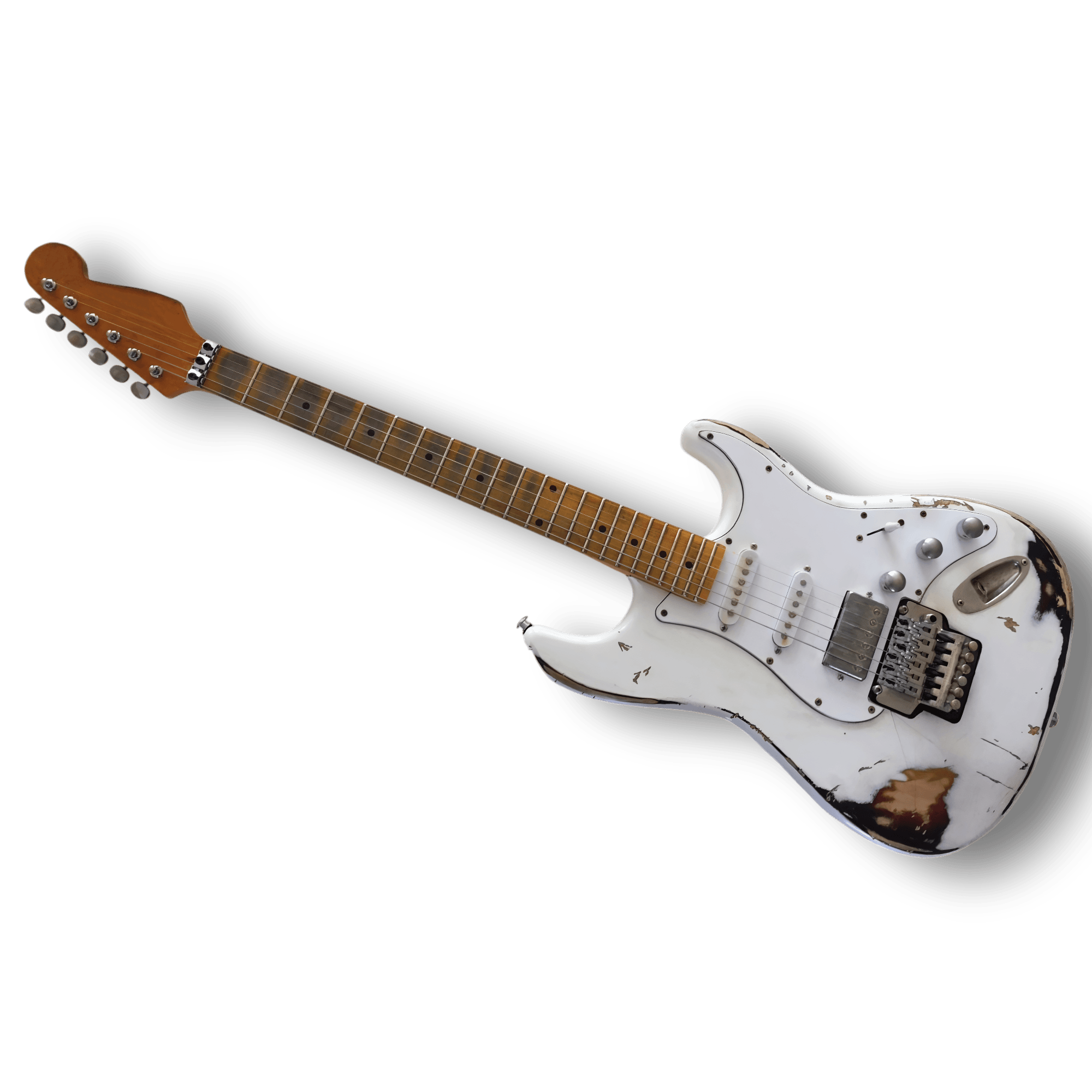 Custom Made Wild West White Heavy Relic Style 2 Tone Sunburst Electric Guitar - Image 2