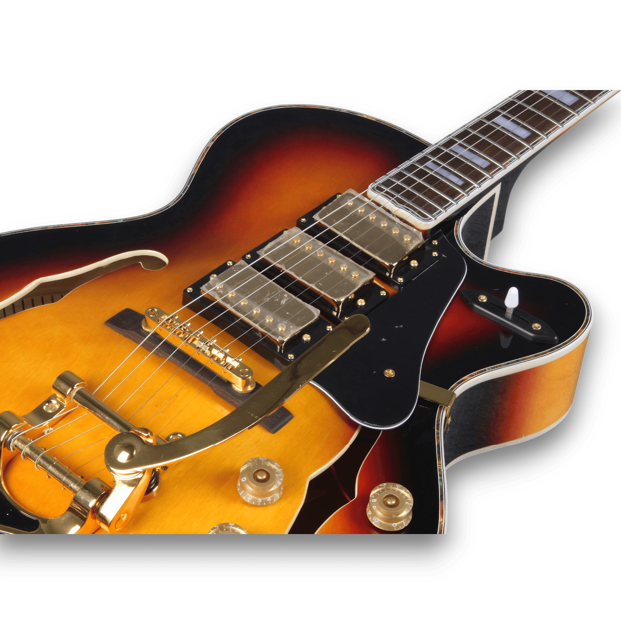 Custom Made Switchmaster Bigsby Tremolo Style ES-5 Tobacco Sunburst Full Hollow Body Electric Guitar - Image 3