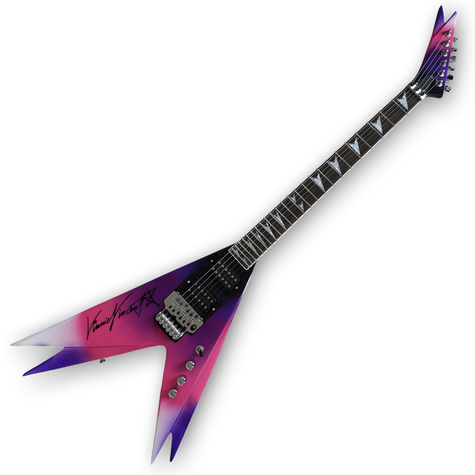 Custom Made Double Flying V Style Vinnie Vincent Purple 6 Strings Electric Guitar - Image 2