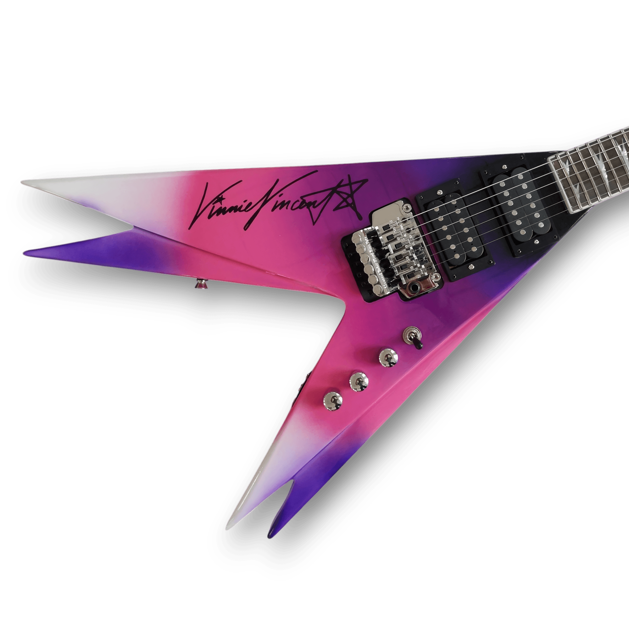 Custom Made Double Flying V Style Vinnie Vincent Purple 6 Strings Electric Guitar