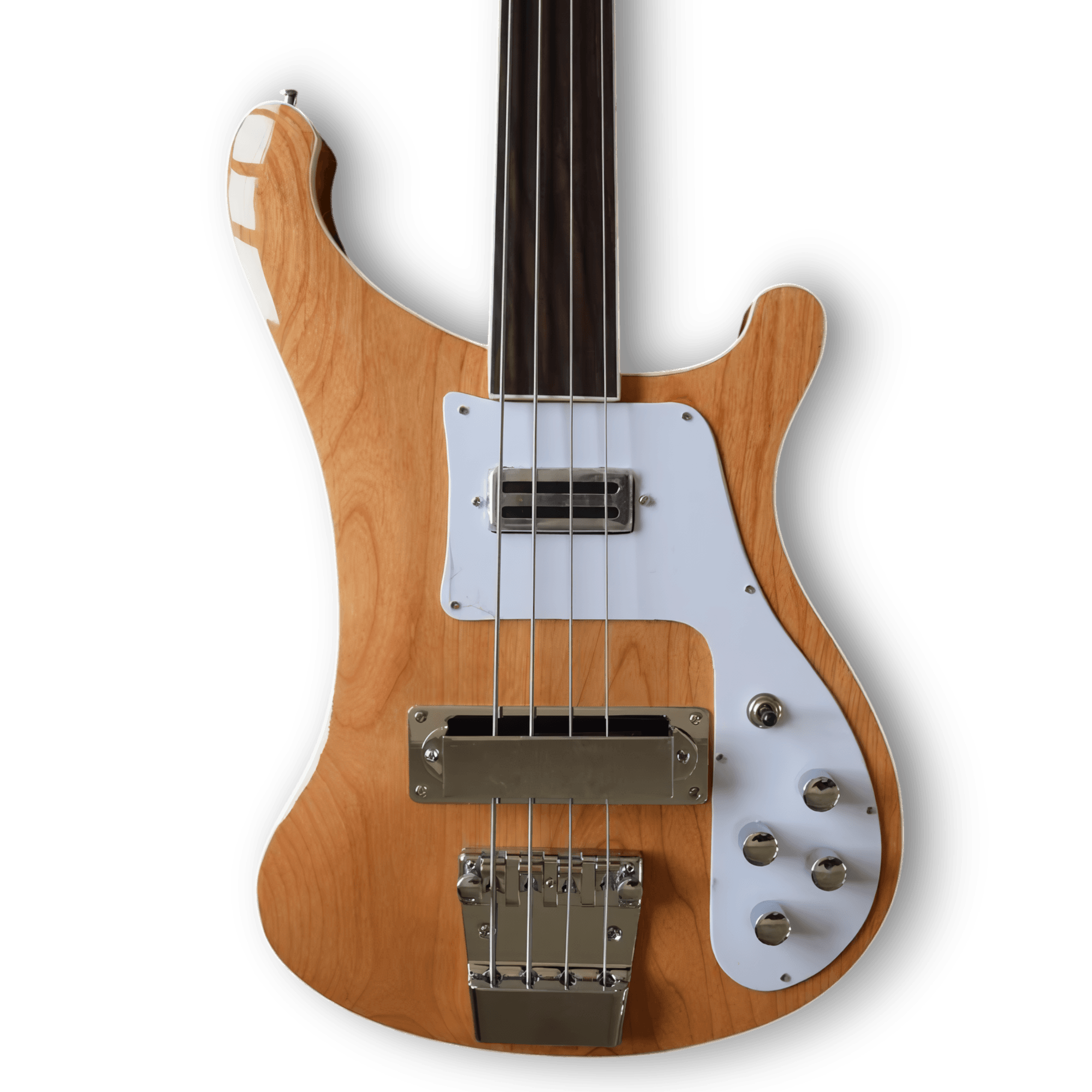 Custom Made Natural Wood Finish Fretless 4003 Style 4 Strings Electric Bass