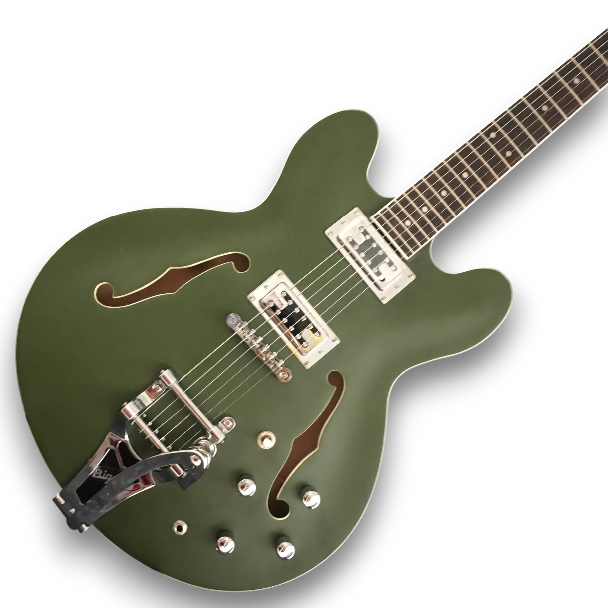 Custom Made 335 Style F-Holes Chris Cornell Satin Olive Drab Green Electric Guitar - Image 2