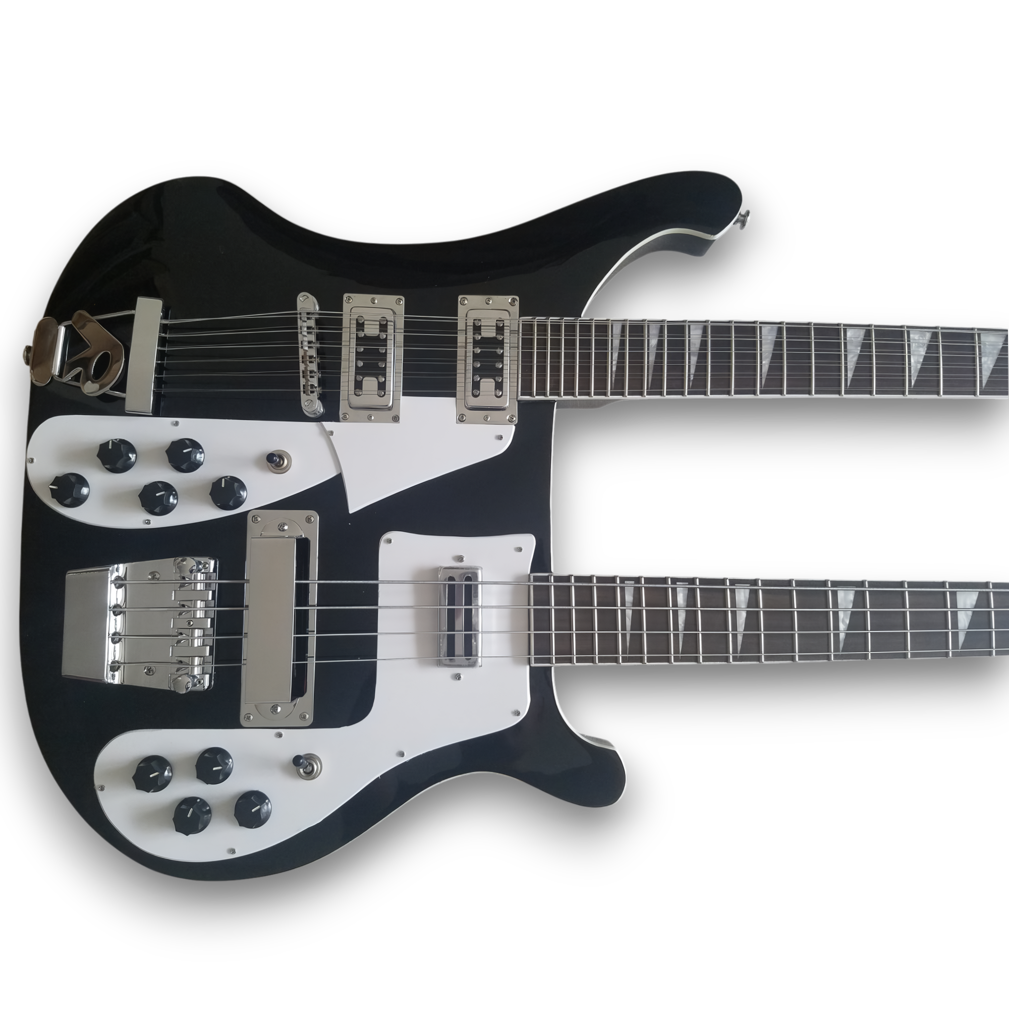 Custom Made Black 4080 Style Double Neck 4 Strings Bass & 12 Strings Electric Guitar