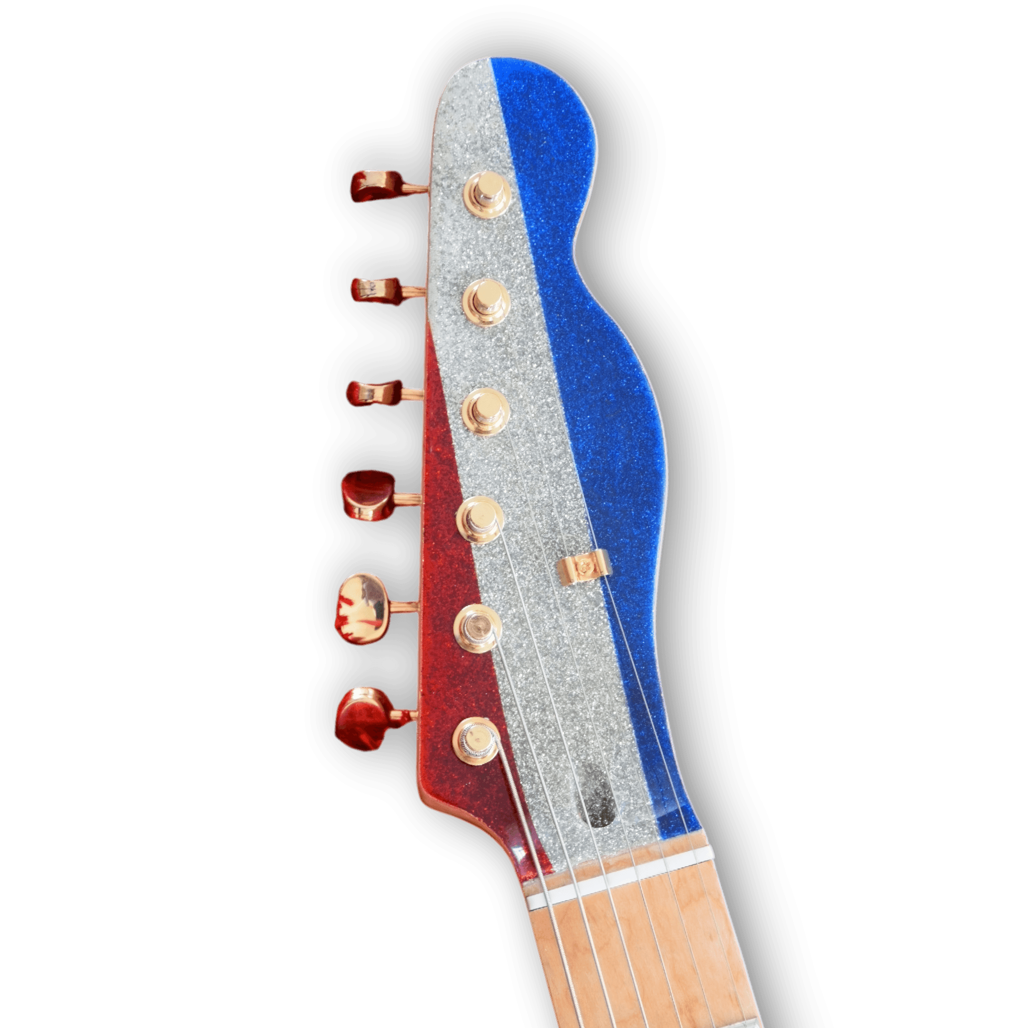 Custom Made Red Silver and Blue Sparkle Tele Style Buck Owens Sparkle 6 Strings Electric Guitar - Image 4