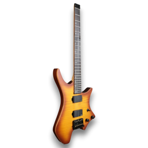 Custom Made Sunset Coral Burst Headless Flame Maple Top Style Electric Guitar