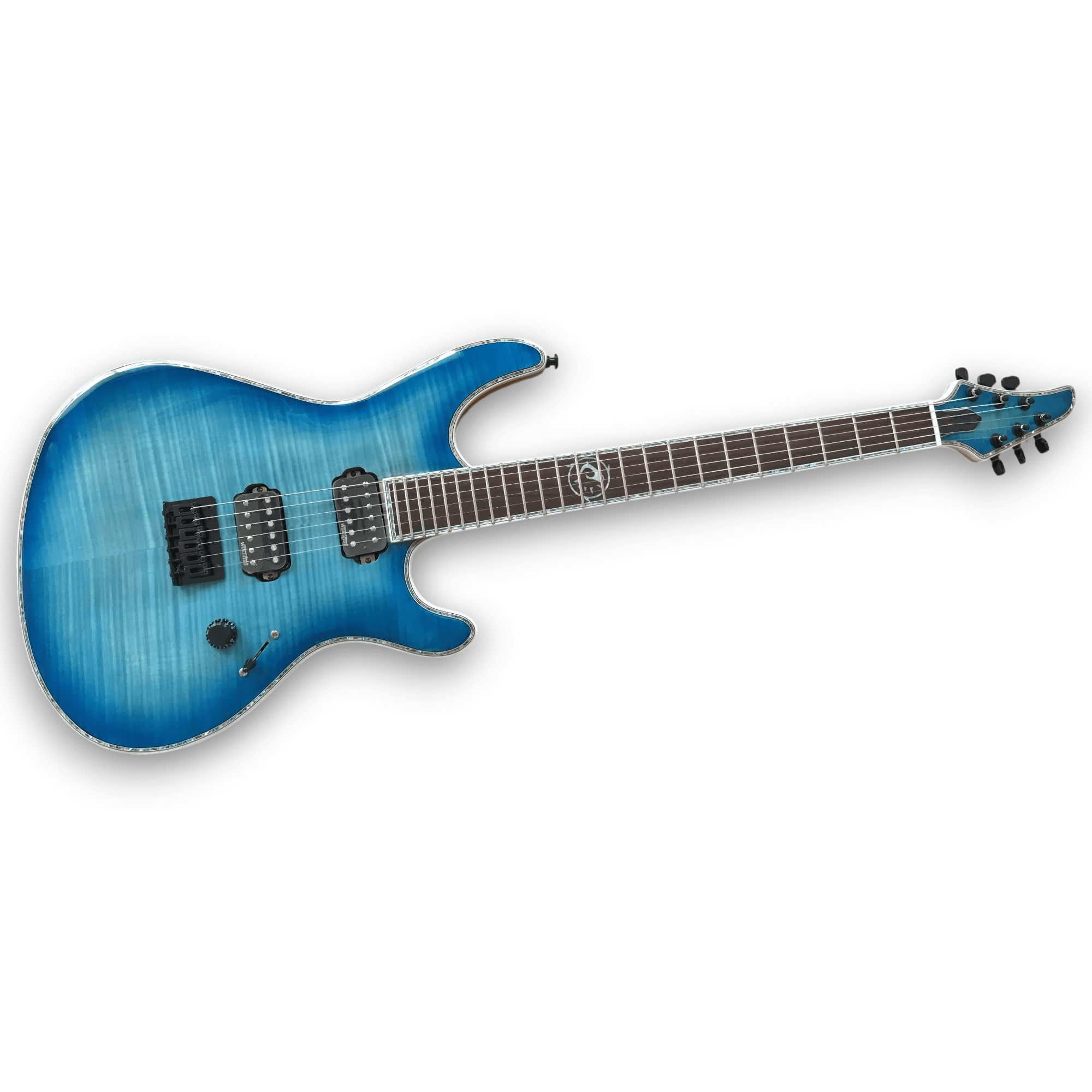 Custom Made Blue Burst Flame Maple Top Regius Style 6 Strings Electric Guitar - Image 2