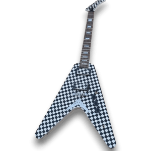 Custom Made Black and White Checkerboard Flying V Style 6 Strings Electric Guitar
