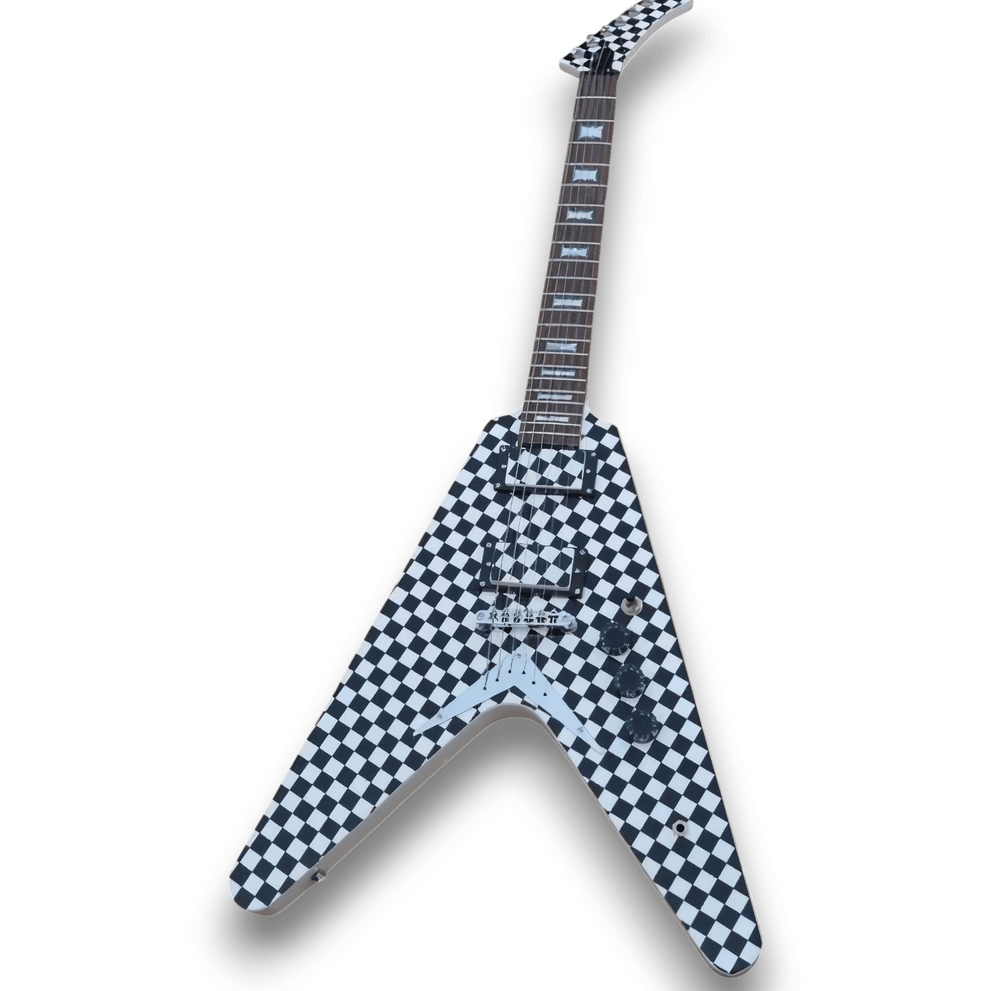 Custom Made Black and White Checkerboard Flying V Style 6 Strings Electric Guitar