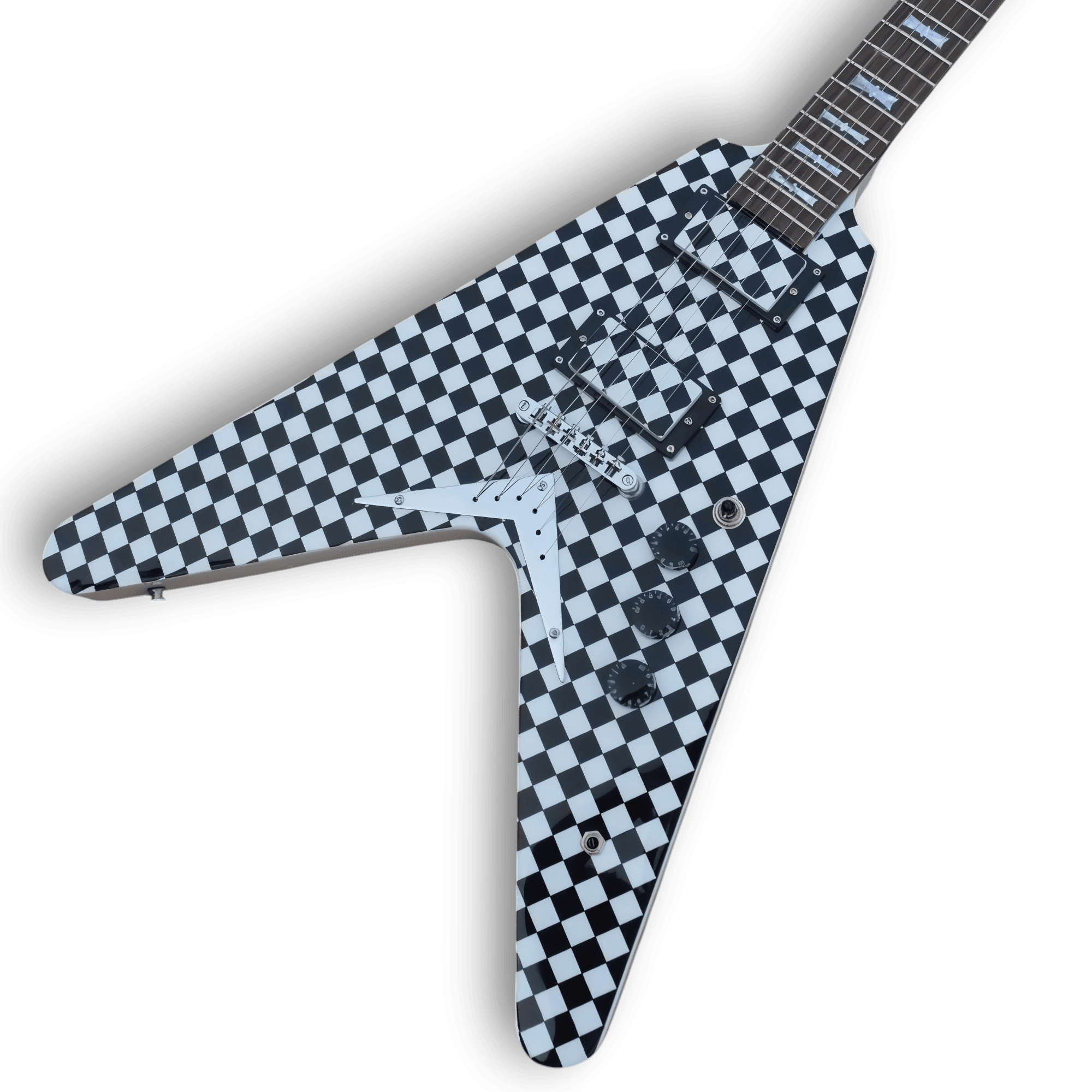 Custom Made Black and White Checkerboard Flying V Style 6 Strings Electric Guitar - Image 2