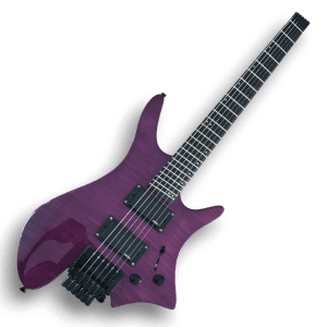 Custom Made Headless Flame Maple Top Dark Purple Style Electric Guitar - Image 2