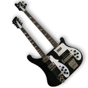 Custom Made 4080 Style Black Double Neck 4 Strings Bass & 6 Strings Electric Guitar