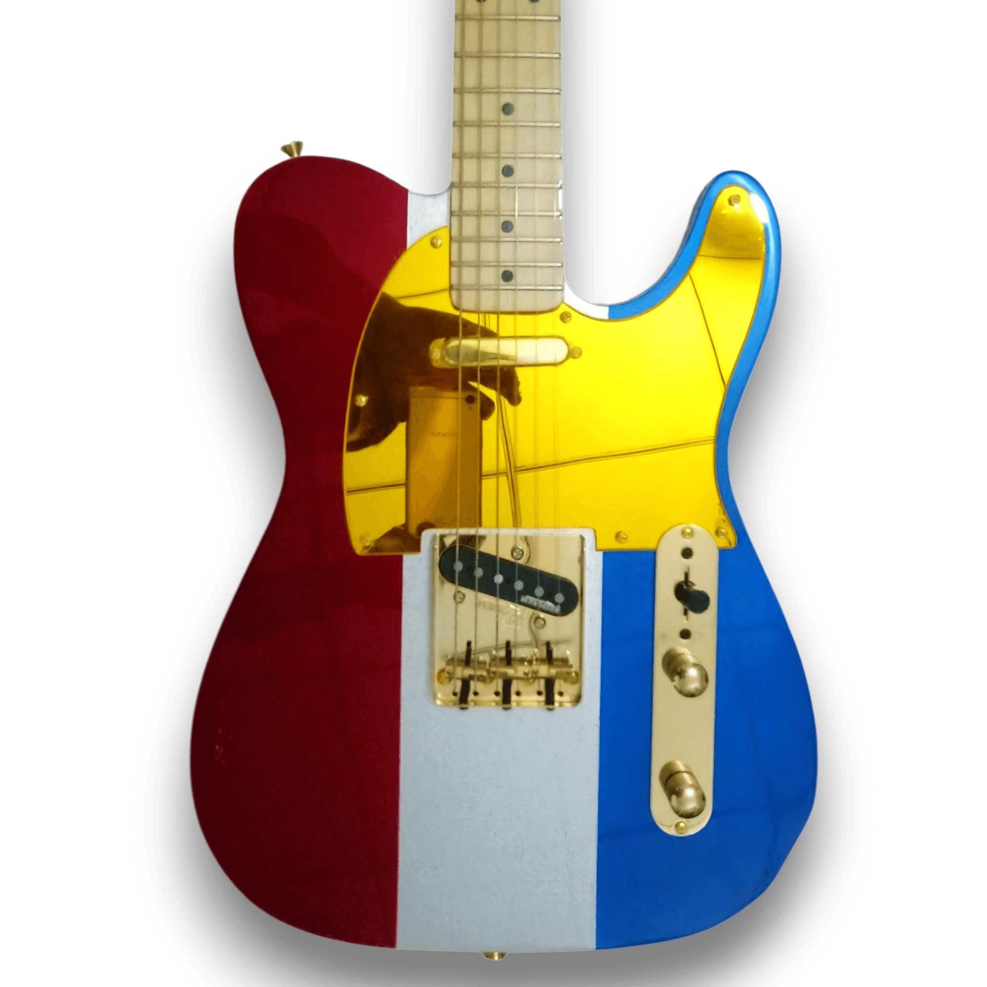 Custom Made Buck Owens Tele Style Blue Red Silver Sparkle 6 Strings Electric Guitar - Image 2