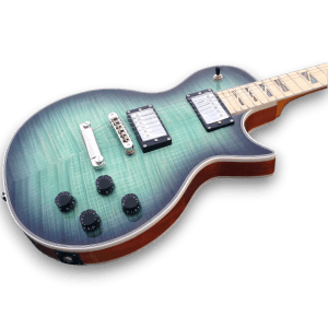 Custom Made Flame Maple Top Teal Green Burst LP Style 6 Strings Electric Guitar - Image 2