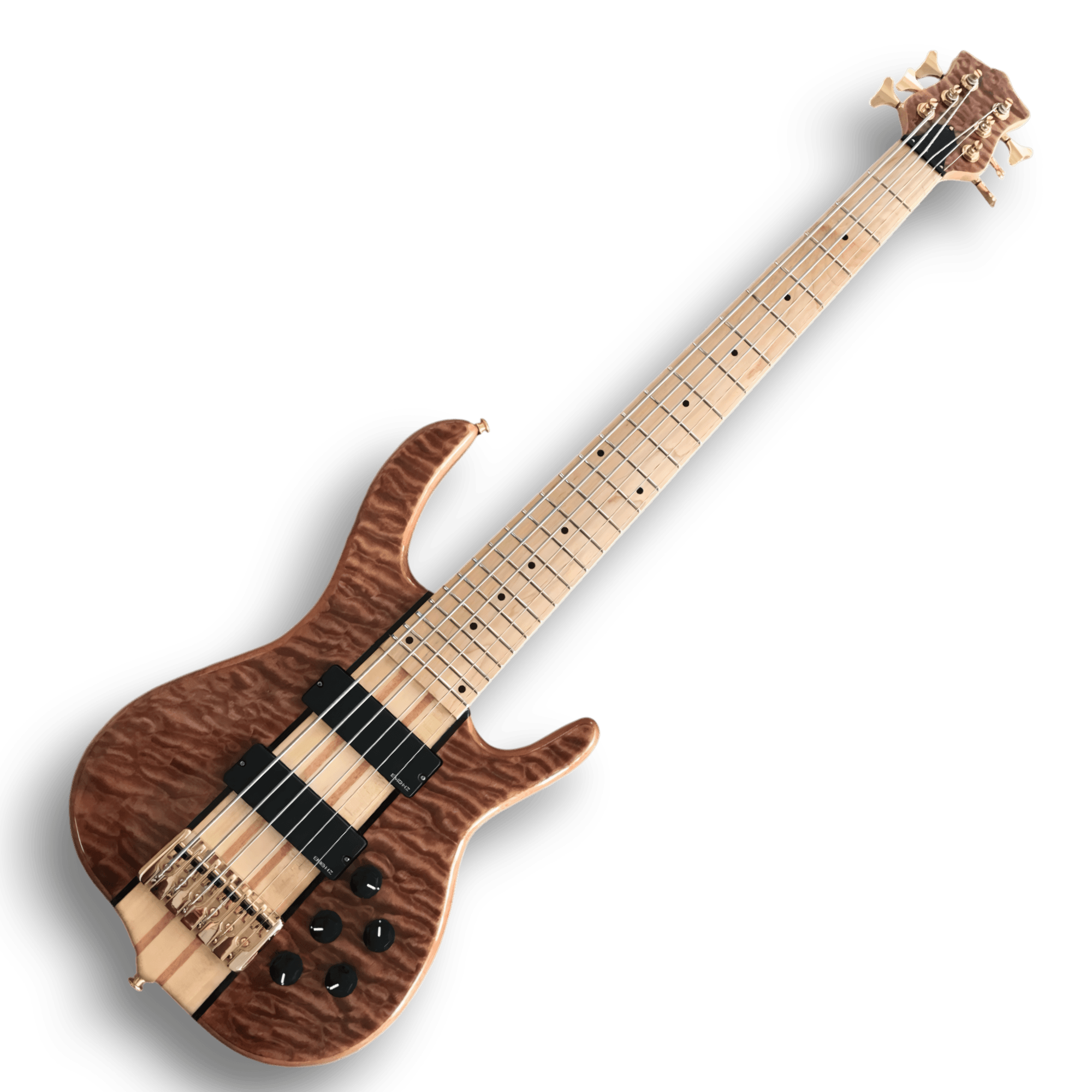 Custom Made Quilted Maple Top Neck Through 6 String Electric Bass Guitar - Image 2