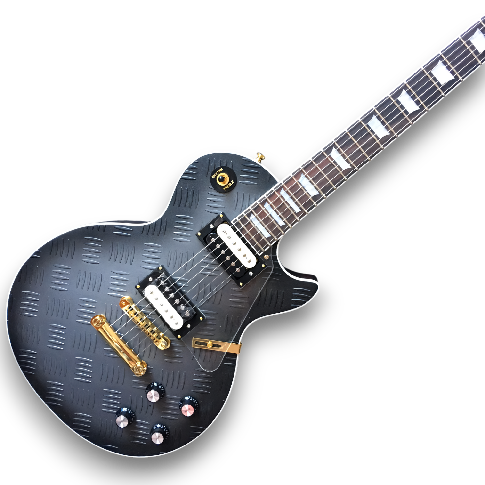 Custom Made LP Style 6 Strings Gray Diamond Plate Electric Guitar - Image 2