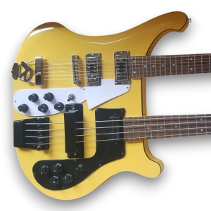 Custom Made 4080 Style Yellow Double Neck 4 Strings Bass & 12 Strings Electric Guitar