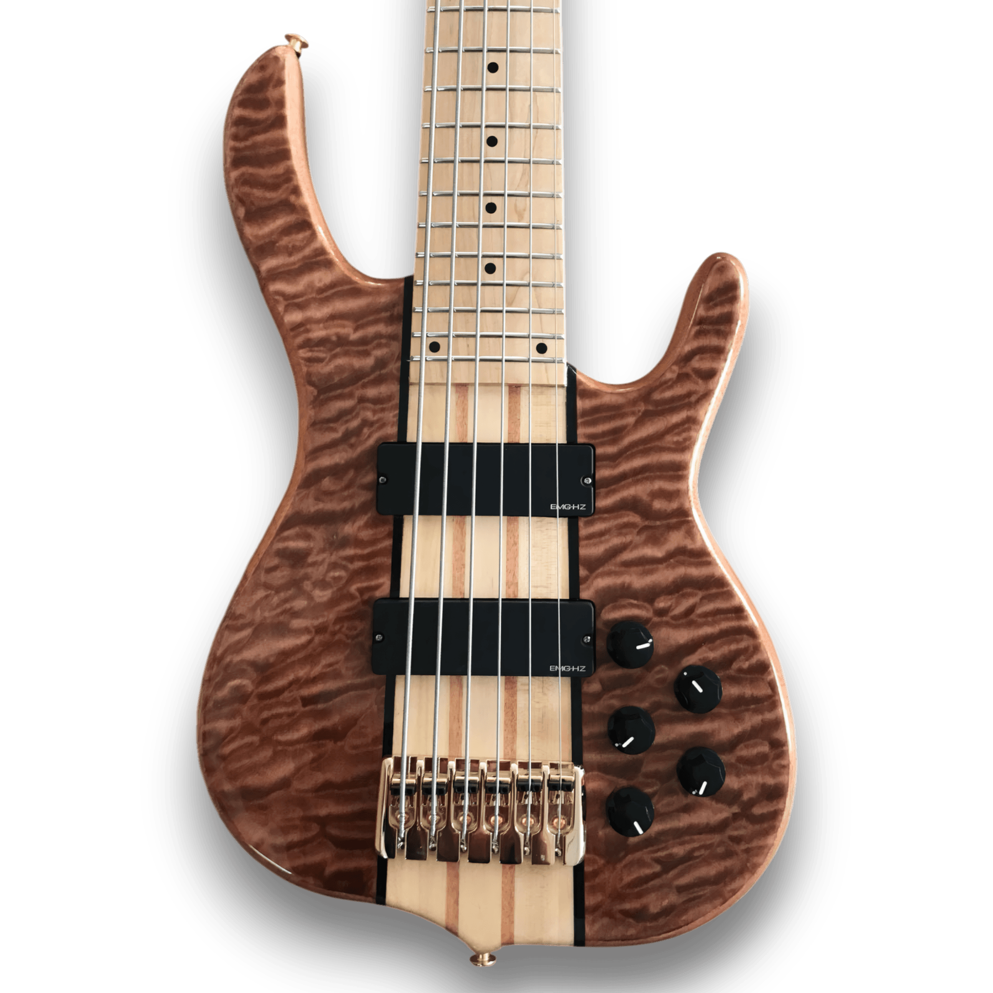 Custom Made Quilted Maple Top Neck Through 6 String Electric Bass Guitar