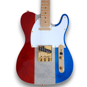 Custom Made Red Silver and Blue Sparkle Tele Style Buck Owens Sparkle 6 Strings Electric Guitar - Image 3