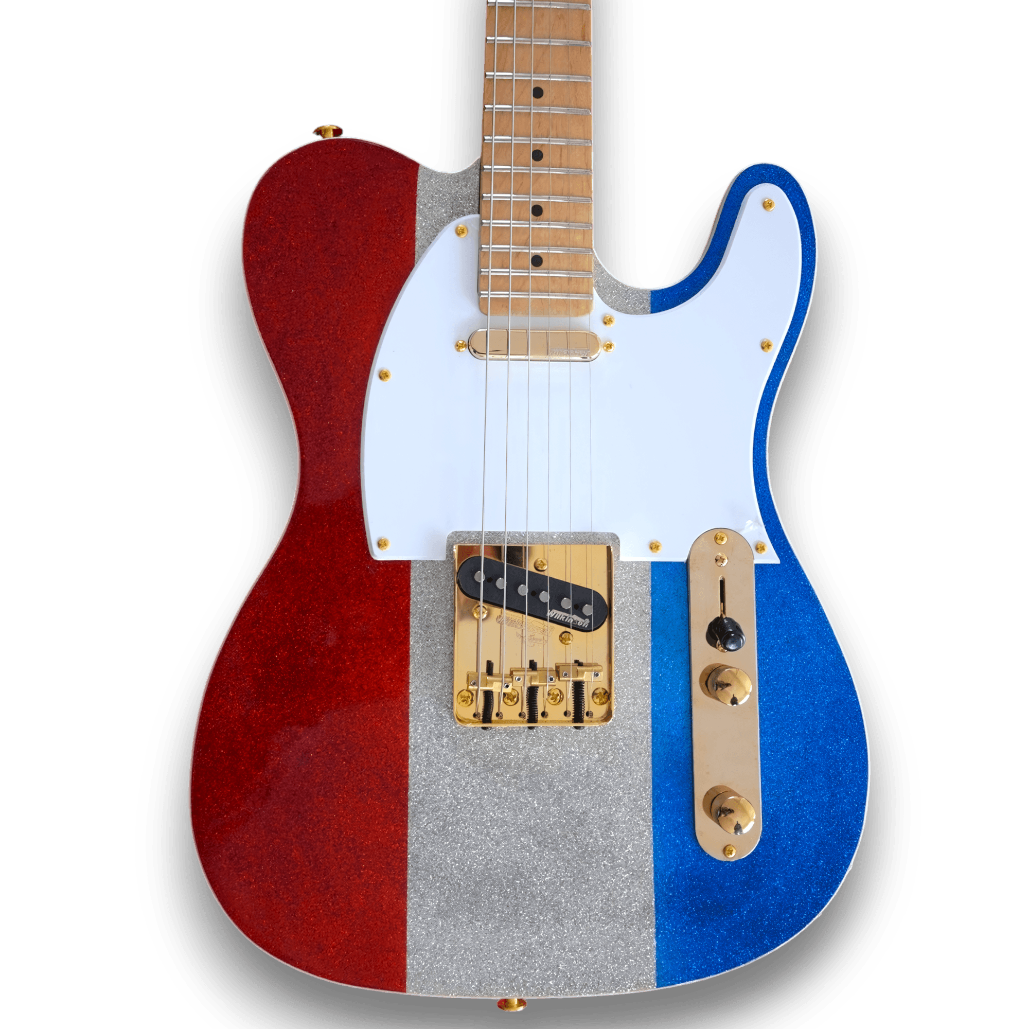 Custom Made Red Silver and Blue Sparkle Tele Style Buck Owens Sparkle 6 Strings Electric Guitar - Image 3