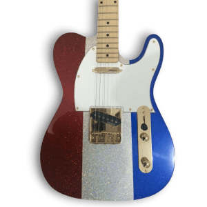 Custom Made Red Silver and Blue Sparkle Buck Owens Tele Style Sparkle 6 Strings Electric Guitar - Image 2