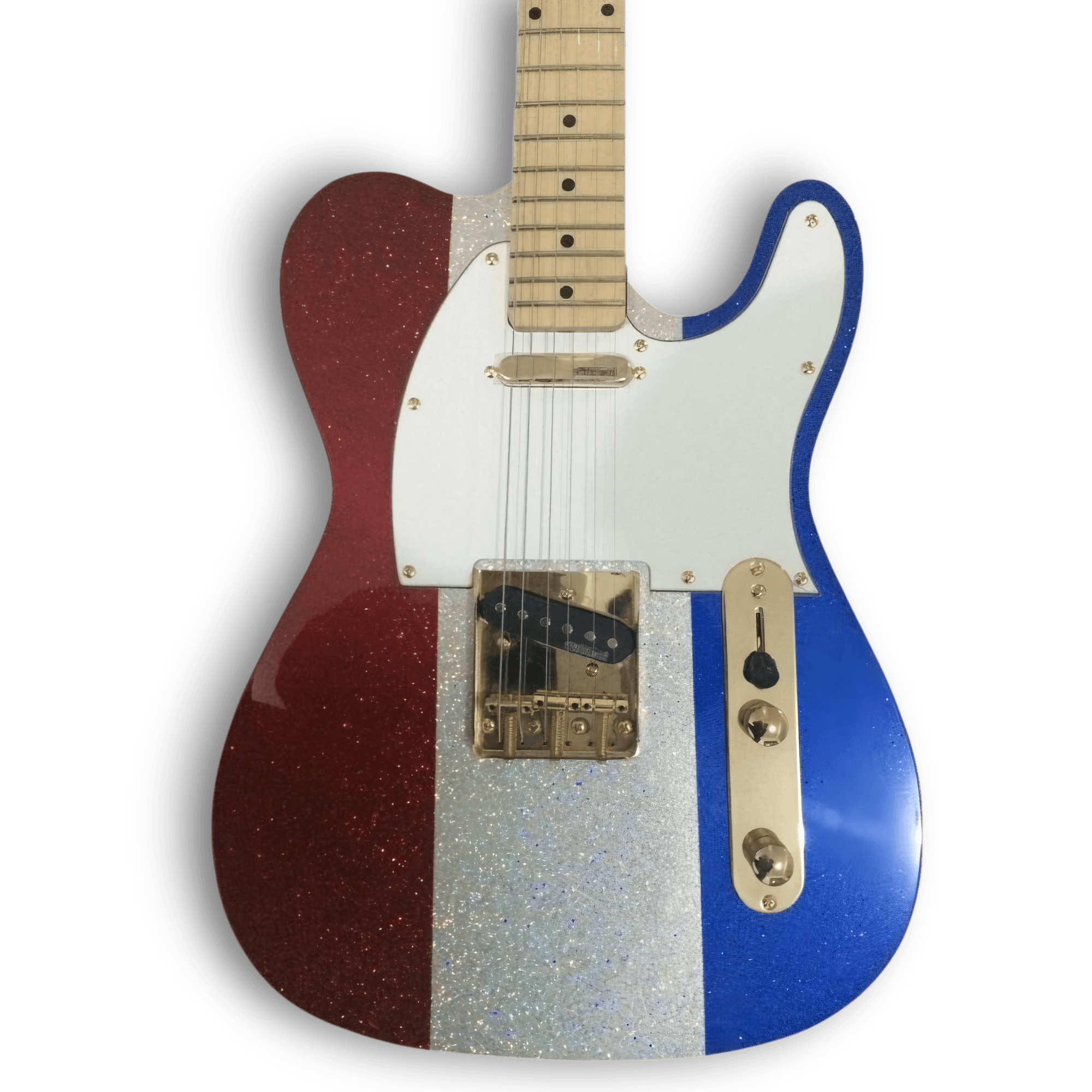 Custom Made Red Silver and Blue Sparkle Buck Owens Tele Style Sparkle 6 Strings Electric Guitar - Image 2