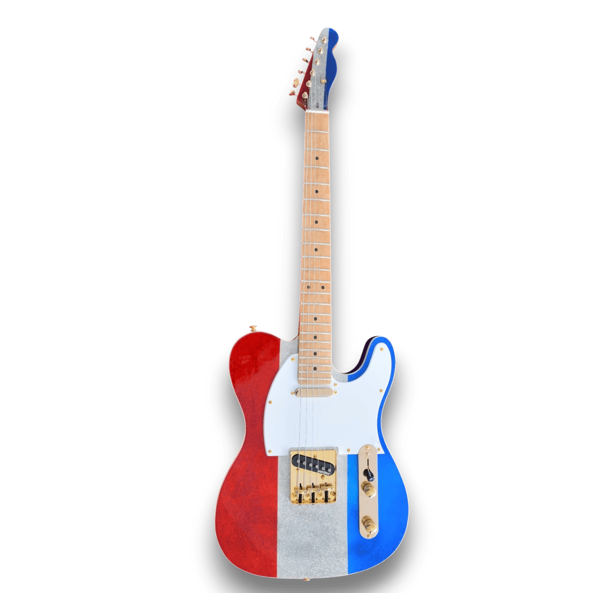 Custom Made Red Silver and Blue Sparkle Tele Style Buck Owens Sparkle 6 Strings Electric Guitar - Image 2