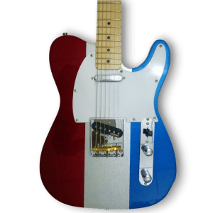 Custom Made Blue Red Silver Sparkle Buck Owens Tele Style 6 Strings Electric Guitar - Image 2