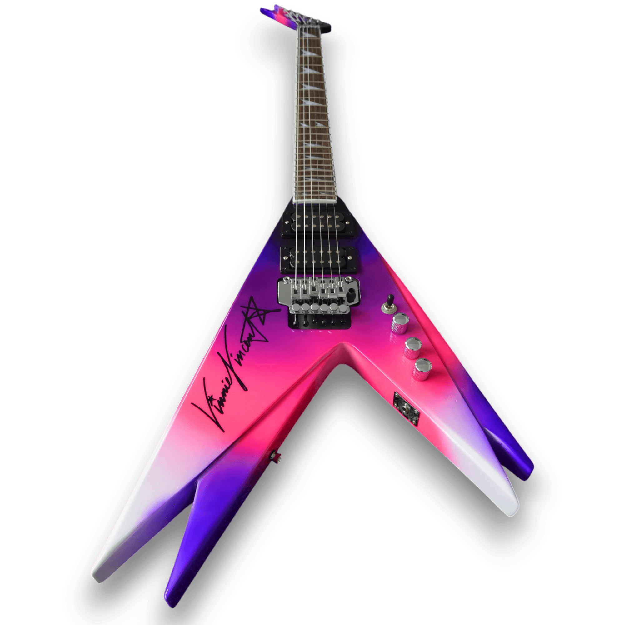Custom Made Double Flying V Style Purple Vinnie Vincent 6 Strings Electric Guitar - Image 2