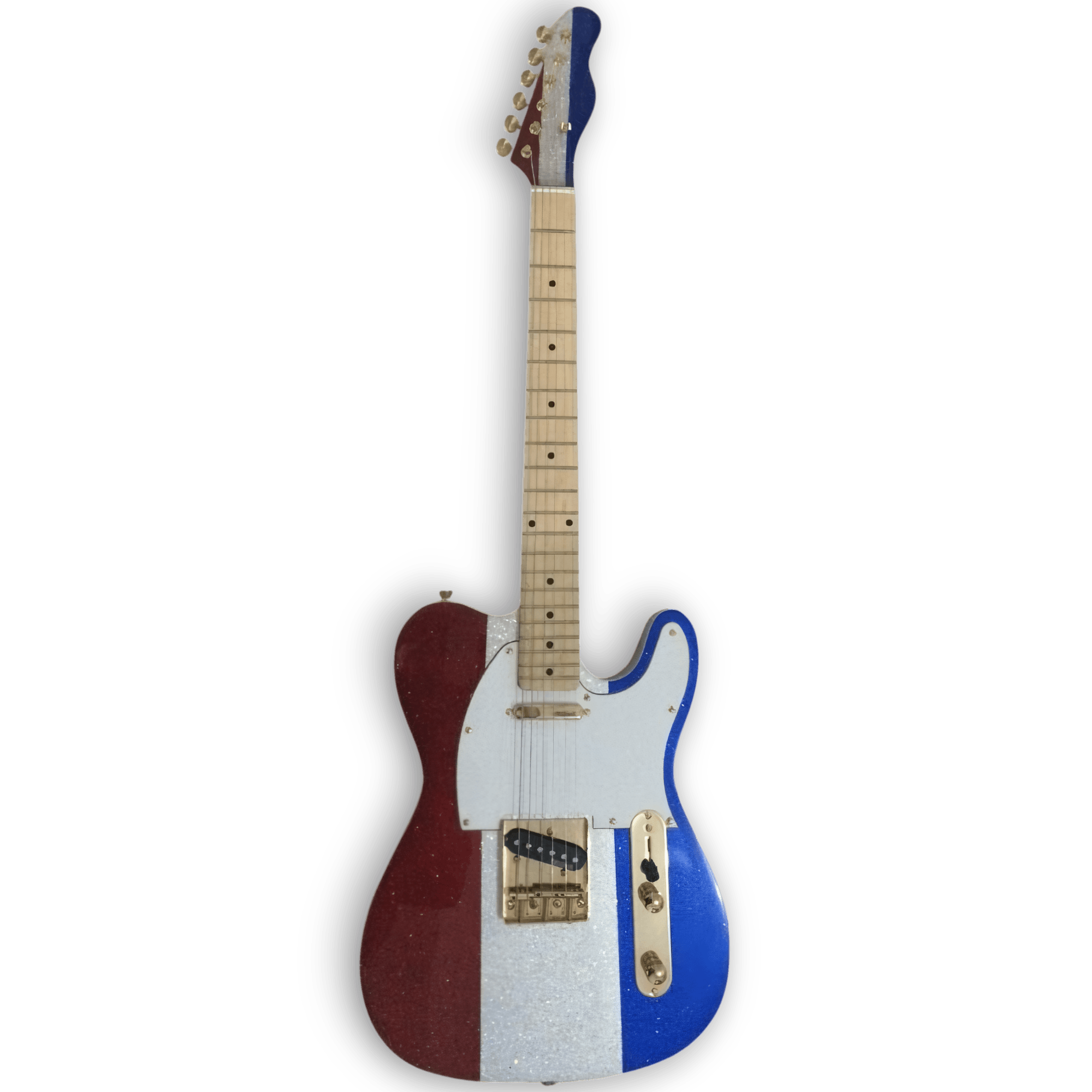 Custom Made Red Silver and Blue Sparkle Buck Owens Tele Style Sparkle 6 Strings Electric Guitar