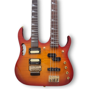Custom Made Flame Maple Top Double Neck 4 & 6 Strings Electric Guitar & Bass