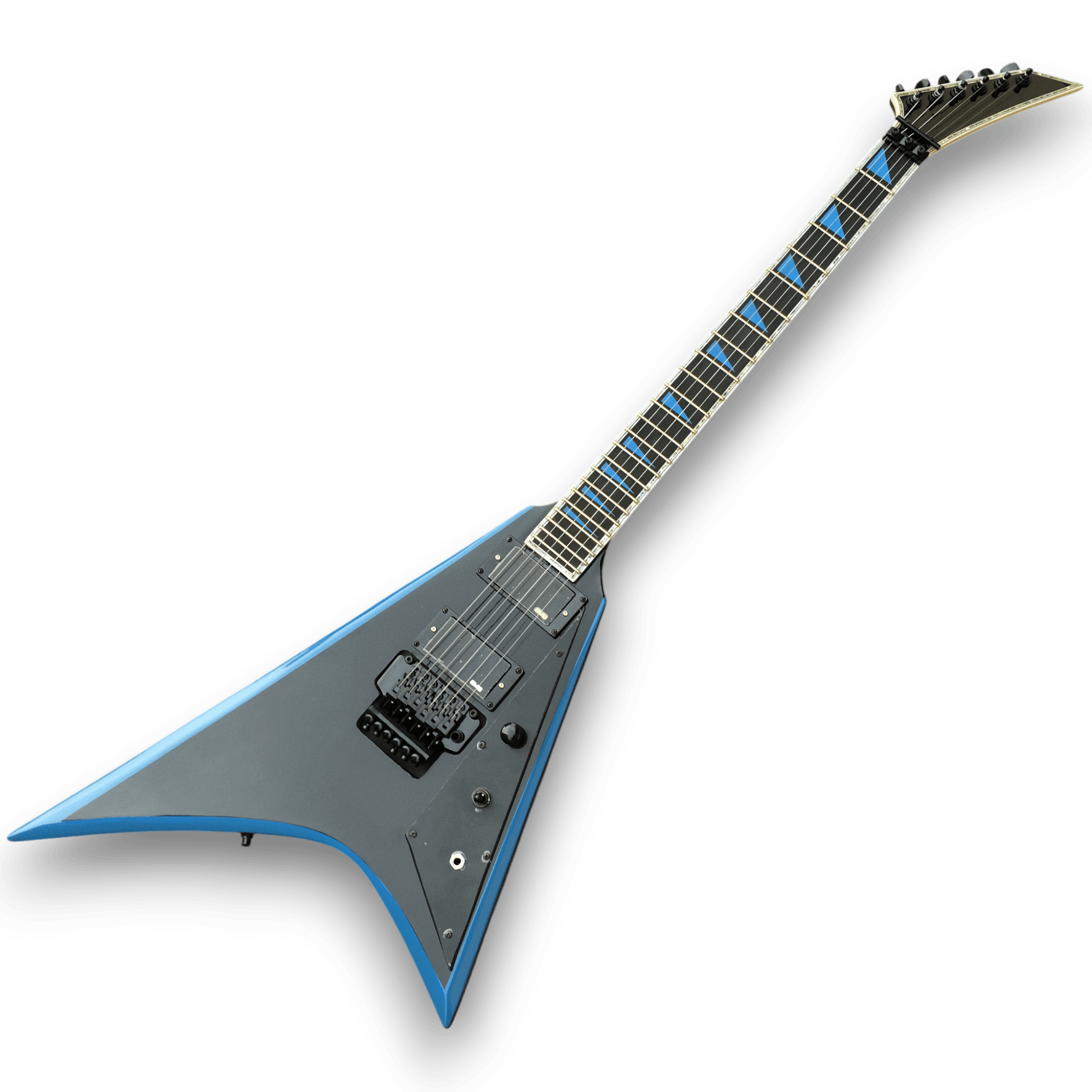 Custom Made Black V Style Blue Inlay Electric Guitar