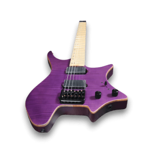 Custom Made Purple Headless Flame Maple Top Style Electric Guitar - Image 3