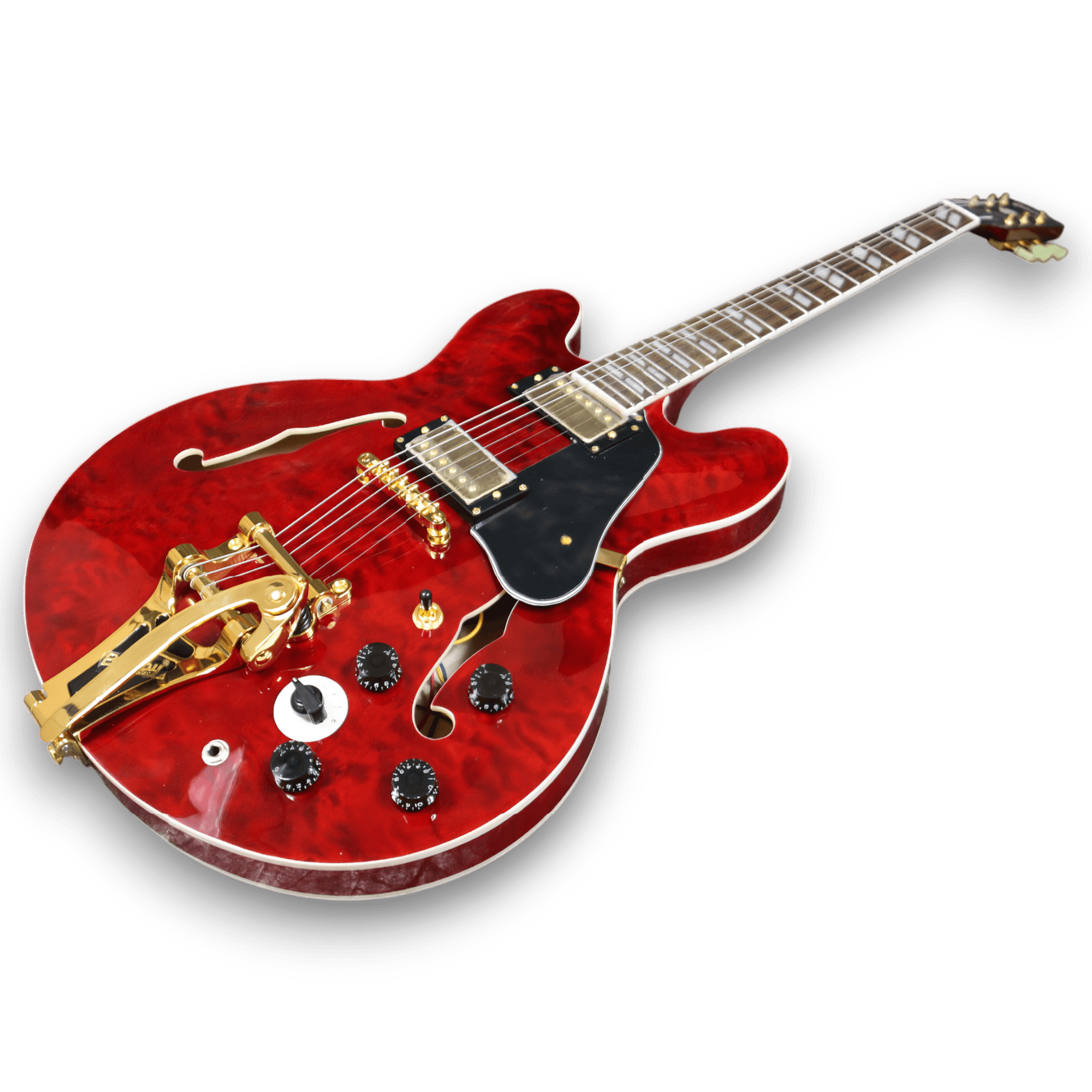 Custom Made Red Quilted Maple Top Semi-Hollow ES355 Style 6 Strings Electric Guitar