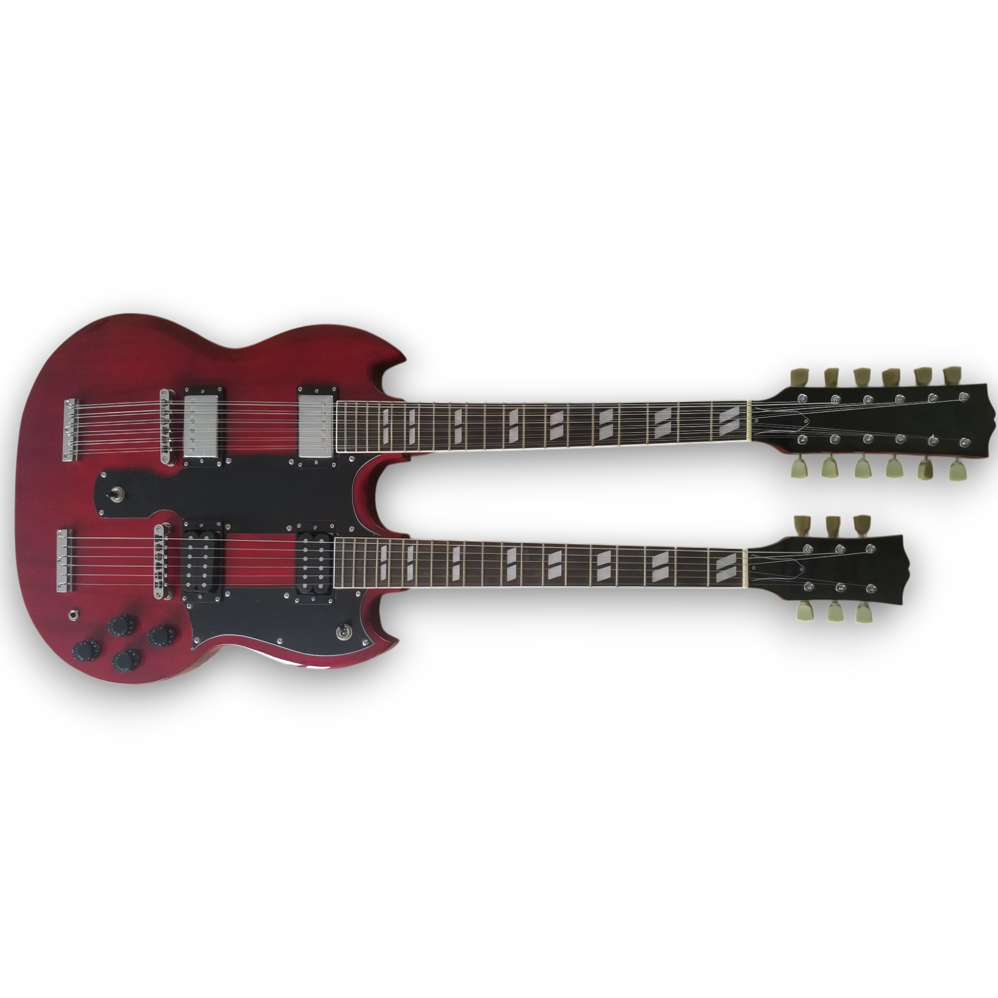 Custom Made Cherry Red SG Style 1275 Double Neck Don Felder Electric Guitar 12 & 6 Strings - Image 2