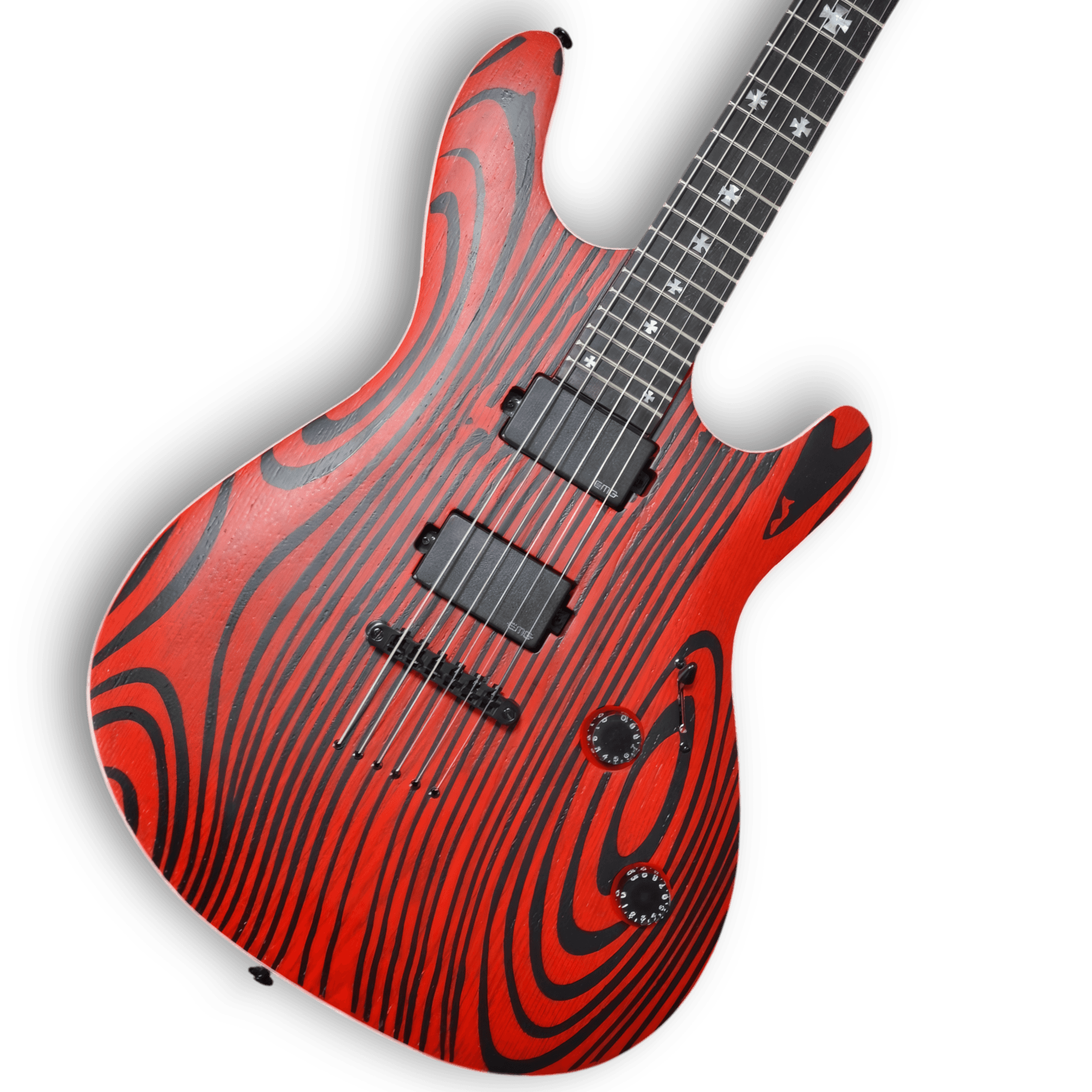 Custom Made Ash Wood Gothic Style Black Red Natural Matt Electric Guitar