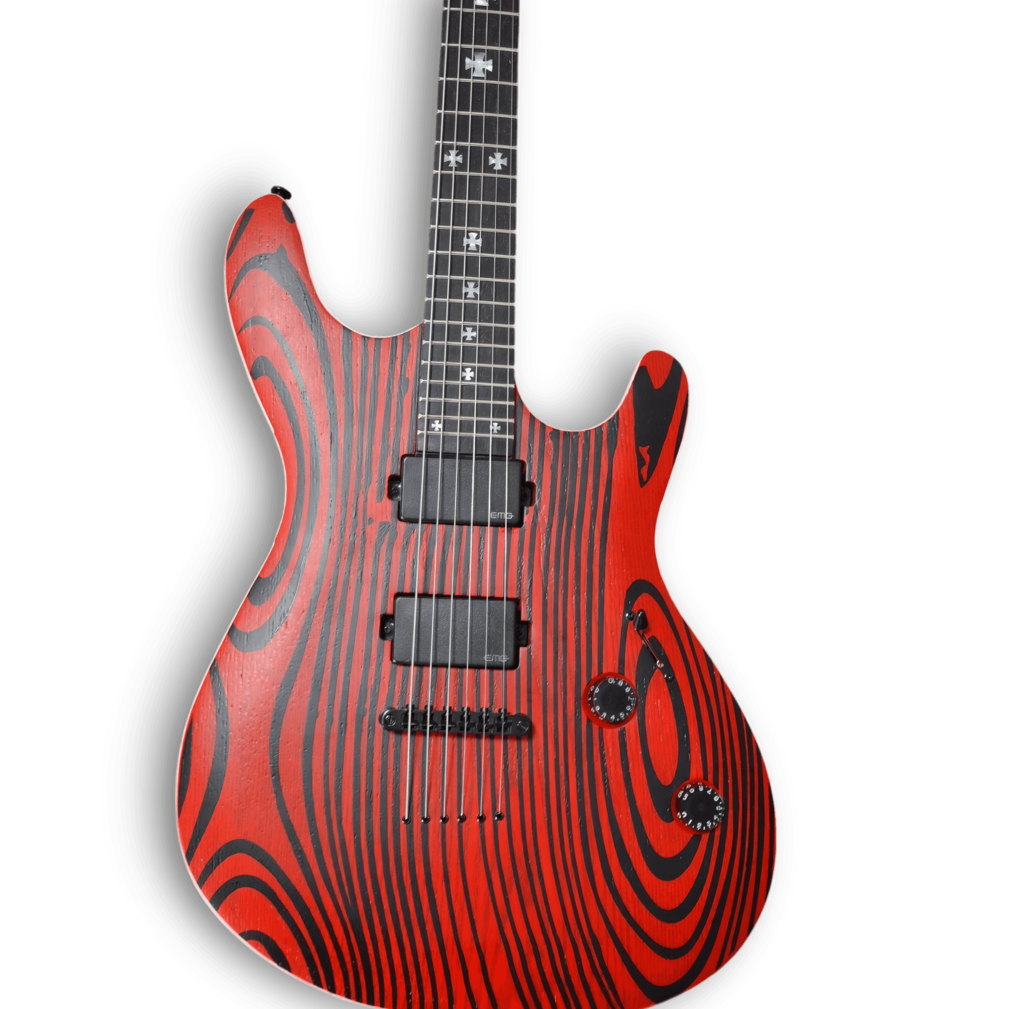 Custom Made Ash Wood Gothic Style Black Red Natural Matt Electric Guitar - Image 2
