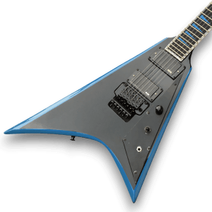 Custom Made Black V Style Blue Inlay Electric Guitar - Image 2